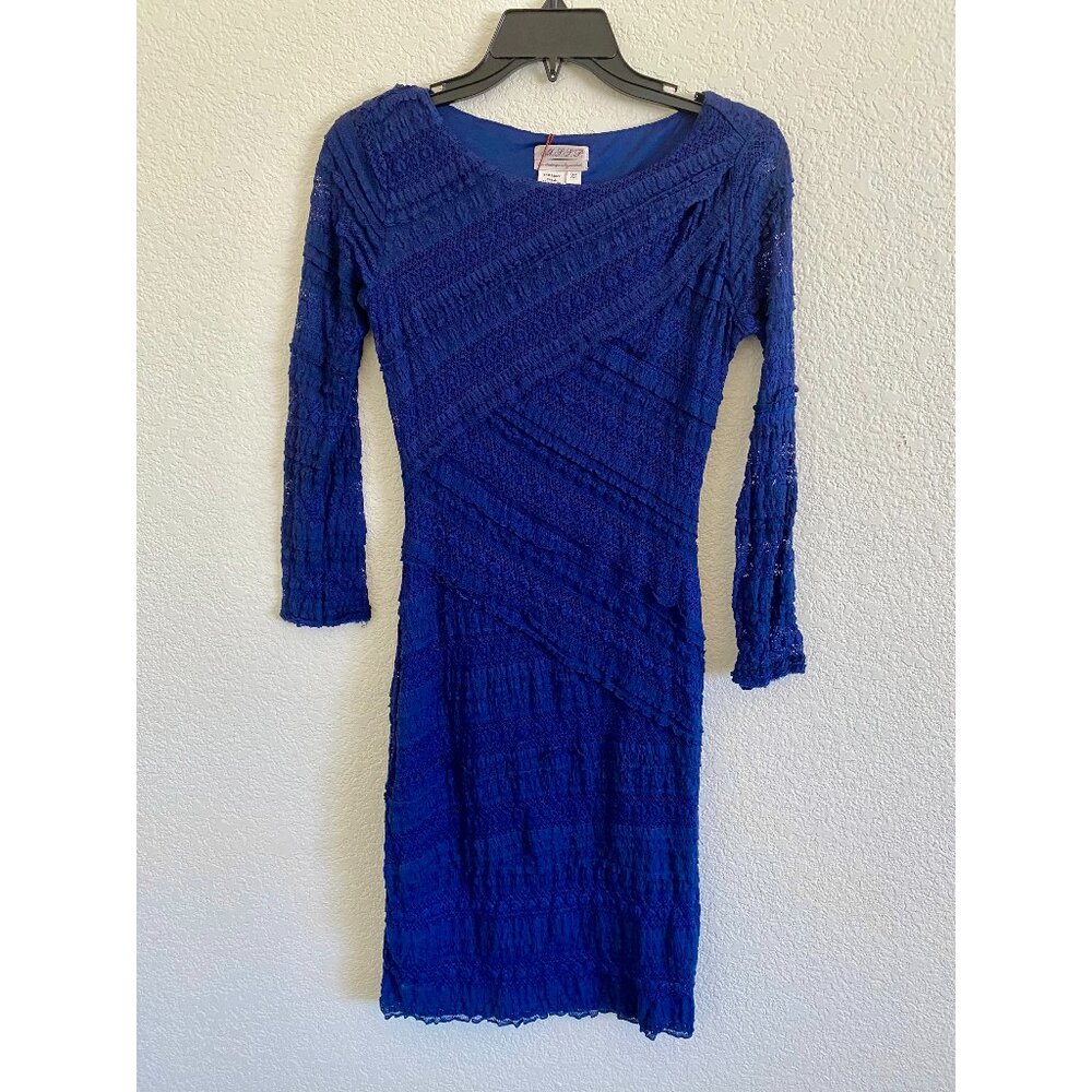 Long Sleeve Layered Lace Navy Midi Dress